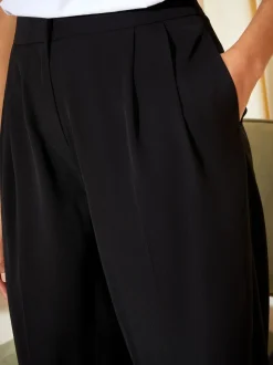 Friends Like These Black Petite Premium Elastic Back Tailored Wide Leg Trousers