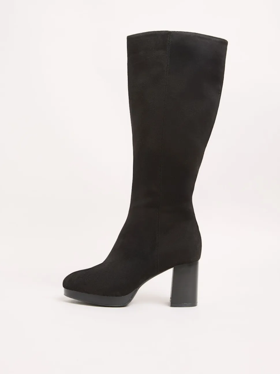 Friends Like These Black Wide Fit Platform Block Heel Knee High Faux Suede Long Boots