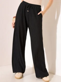 Friends Like These Black Ripple Texture Wide Leg Trousers