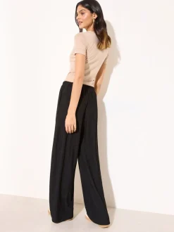 Friends Like These Black Ripple Texture Wide Leg Trousers