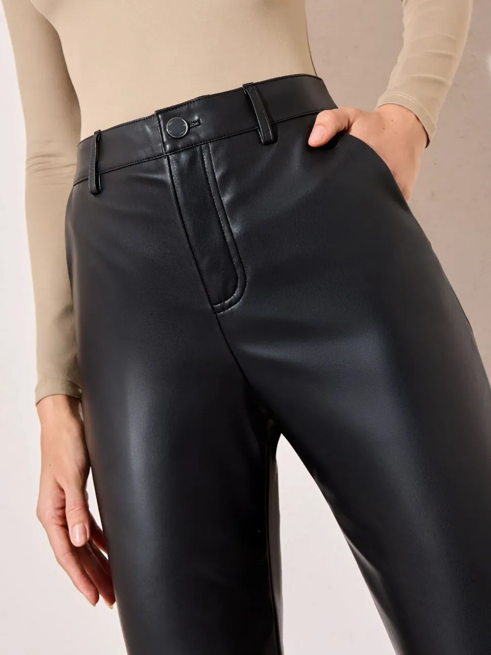 Friends Like These Black Petite Faux Leather Straigh Leg Trousers
