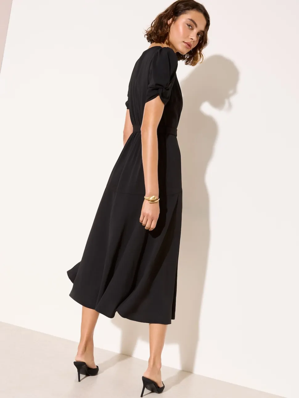Friends Like These Black Ruched Short Sleeve Belted Midi Dress