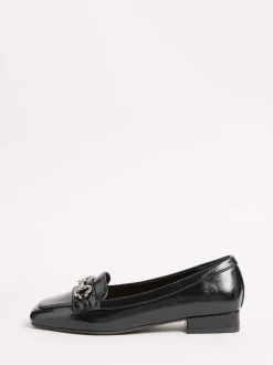 Friends Like These Black Snaffle Square Toe Low Block Heel Comfort Faux Leather Loafer Shoes