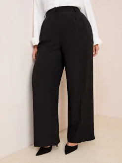 Friends Like These Black Curve Premium Elastic Back Tailored Wide Leg Trousers