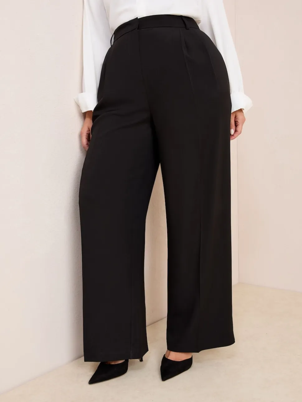 Friends Like These Black Curve Premium Elastic Back Tailored Wide Leg Trousers
