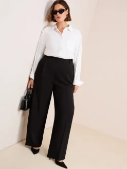 Friends Like These Black Curve Premium Elastic Back Tailored Wide Leg Trousers