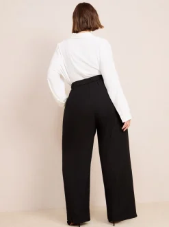 Friends Like These Black Curve Premium Elastic Back Tailored Wide Leg Trousers