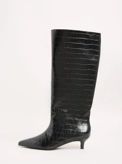 Friends Like These Black Faux Croc Leather Kitten Heel Formal Knee High Shaft Long Boots