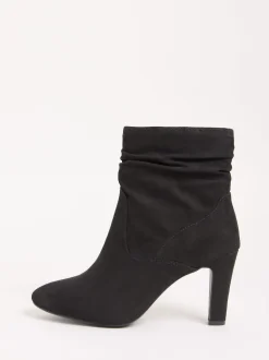 Friends Like These Black Mid Heel Ruched Faux Suede Ankle Boots