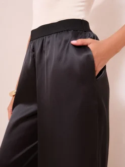 Friends Like These Black Super Wide Leg Satin Trousers