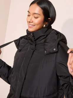 Friends Like These Black Petite Long Line Hooded Padded Coat
