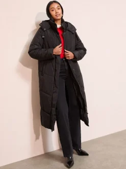 Friends Like These Black Petite Long Line Hooded Padded Coat