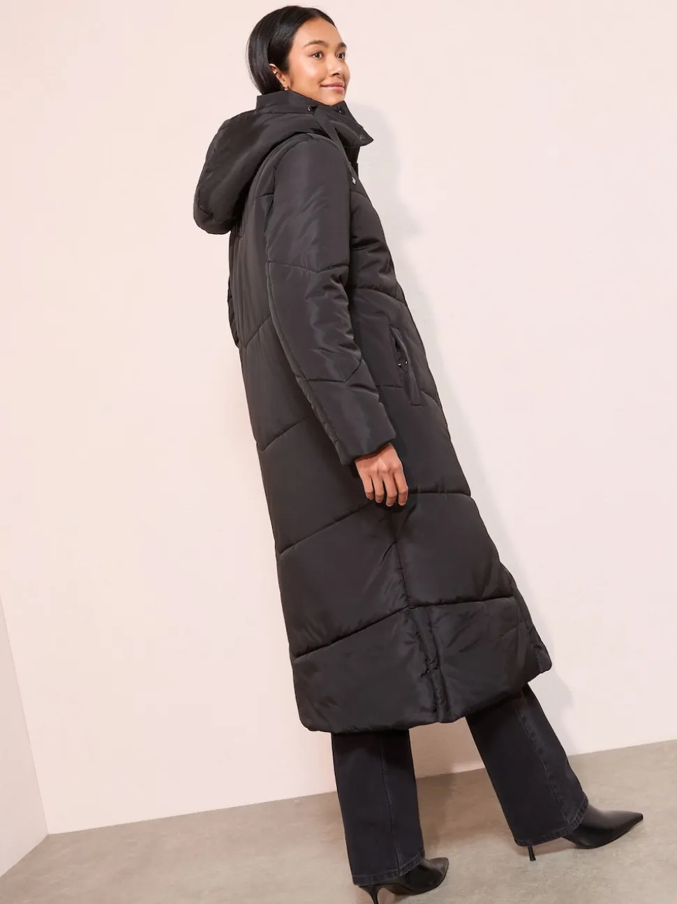 Friends Like These Black Petite Long Line Hooded Padded Coat