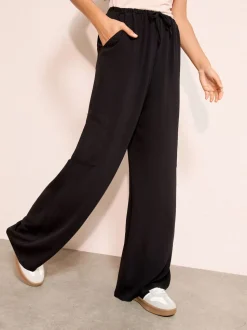 Friends Like These Black Petite Utility Pocket Wide Leg Trousers