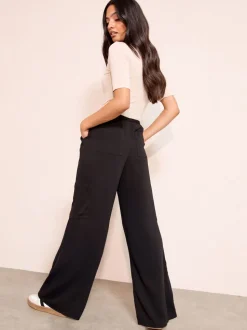 Friends Like These Black Petite Utility Pocket Wide Leg Trousers