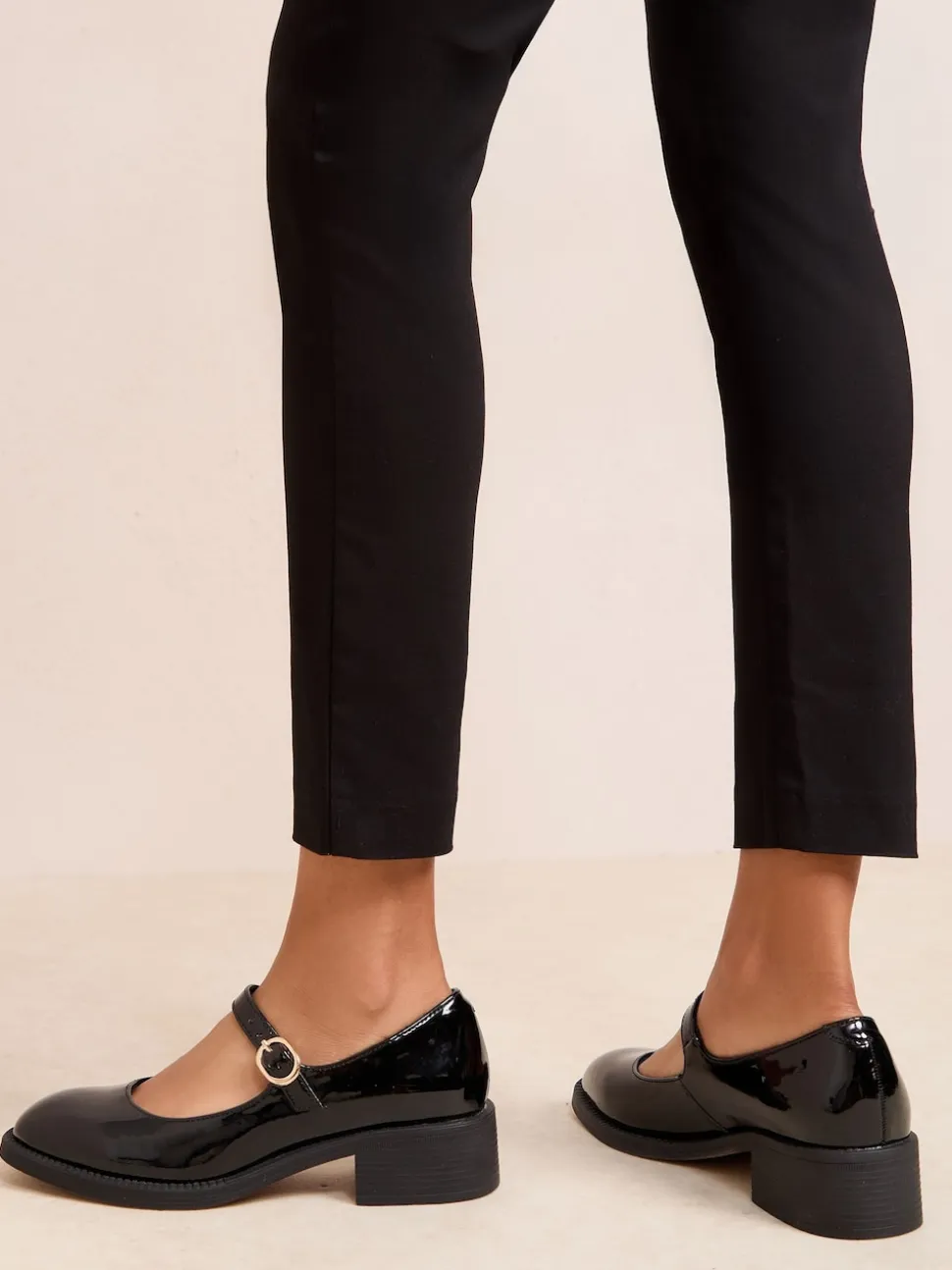 Friends Like These Black Low Block Heel Buckle Patent Faux Leather Maryjane Shoes