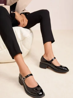 Friends Like These Black Low Block Heel Buckle Patent Faux Leather Maryjane Shoes