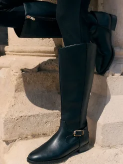Friends Like These Black Knee High Buckle Rider Faux Leather Long Boots