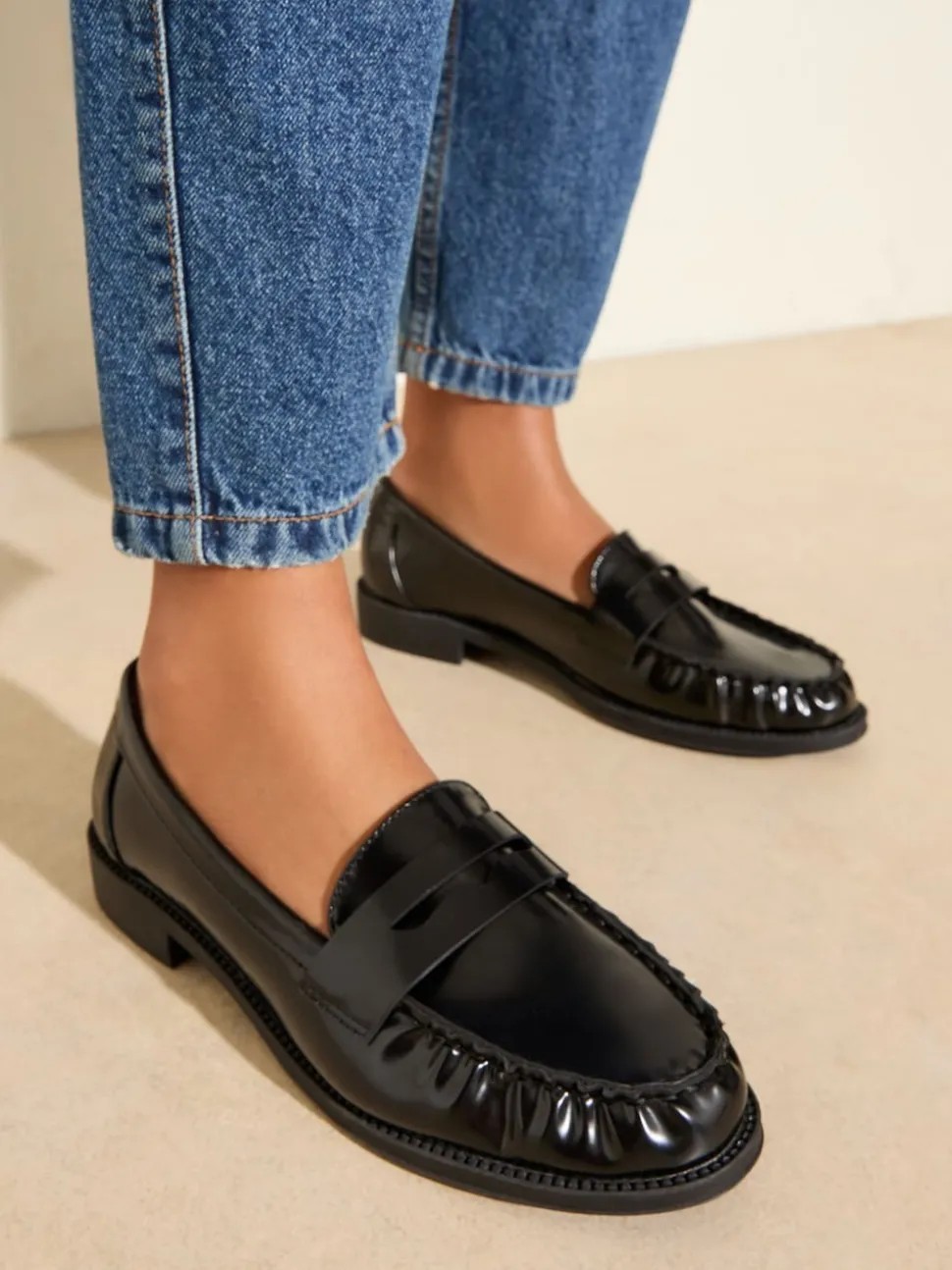 Friends Like These Black Flat Ruched Comfort Slip On Penny Loafers