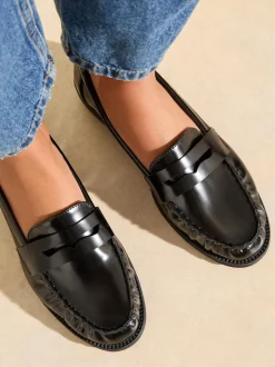 Friends Like These Black Flat Ruched Comfort Slip On Penny Loafers