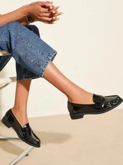 Friends Like These Black Flat Ruched Comfort Slip On Penny Loafers