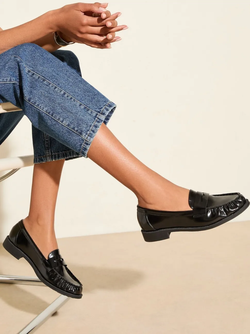 Friends Like These Black Flat Ruched Comfort Slip On Penny Loafers
