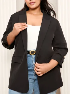 Friends Like These Black Curve Edge to Edge Tailored Sleeve Detail Blazer