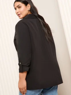 Friends Like These Black Curve Edge to Edge Tailored Sleeve Detail Blazer