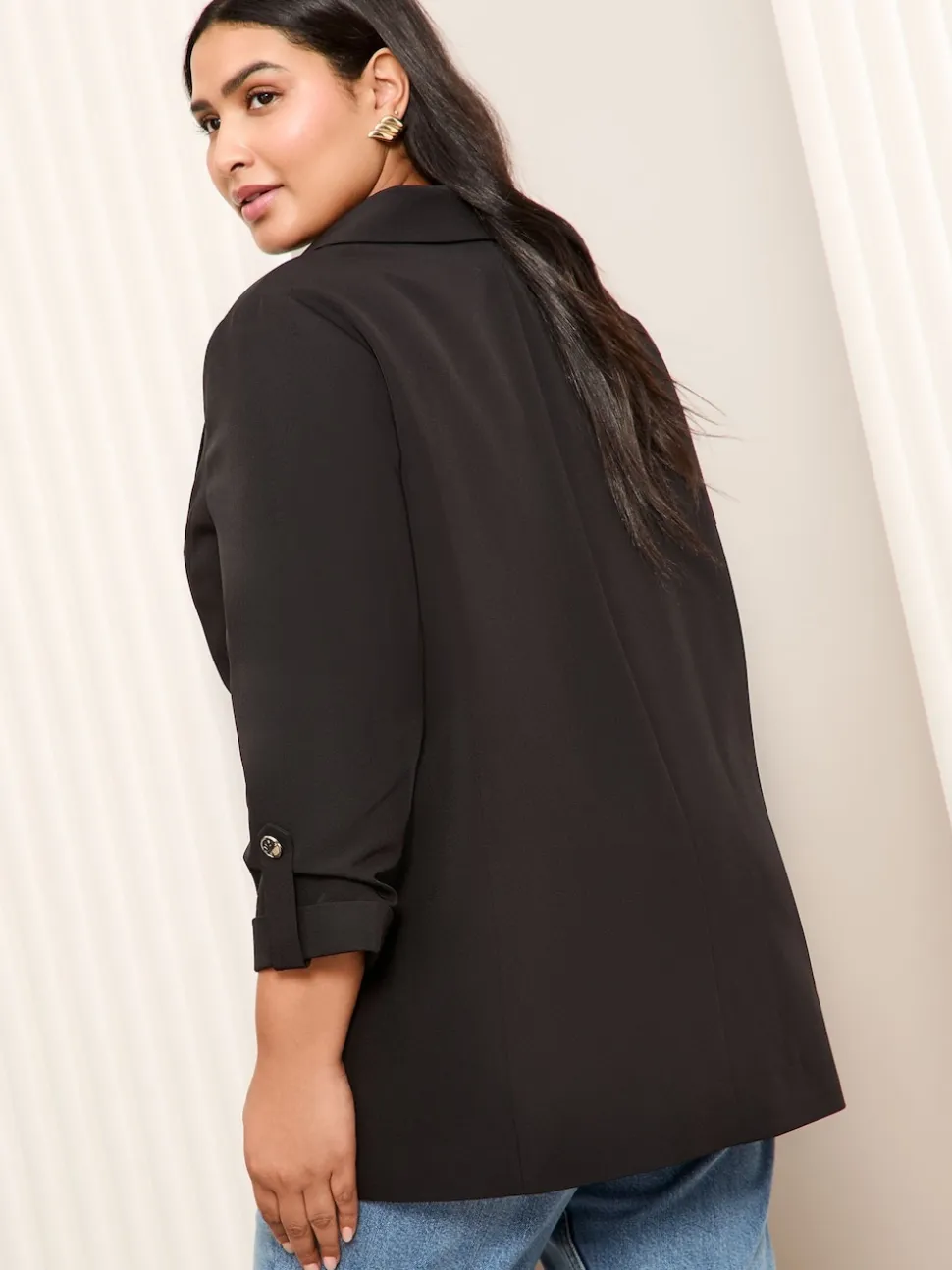 Friends Like These Black Curve Edge to Edge Tailored Sleeve Detail Blazer