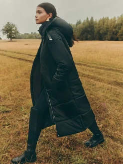 Friends Like These Black Long Line Hooded Padded Coat