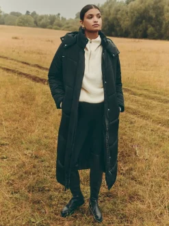 Friends Like These Black Long Line Hooded Padded Coat