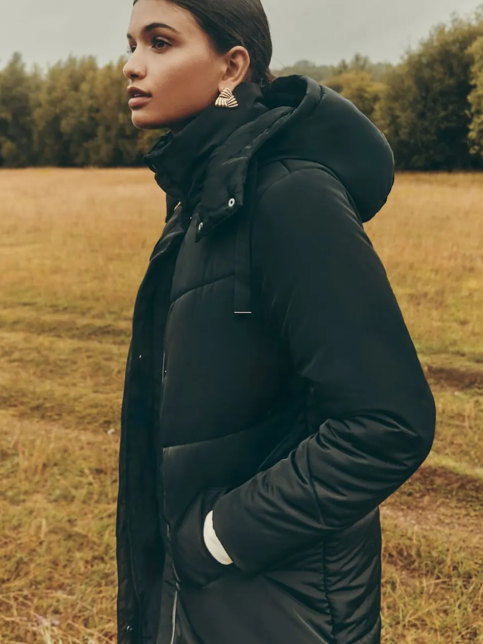 Friends Like These Black Long Line Hooded Padded Coat