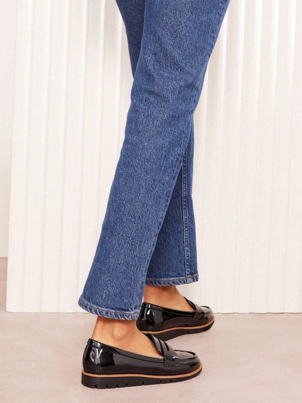 Friends Like These Black Wide Fit Comfort Patent Faux Leather Flat Loafers
