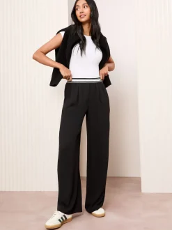 Friends Like These Black Stripe Elasticated Waist Wide Leg Trousers