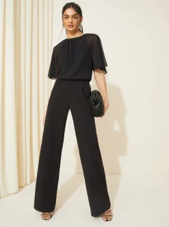 Friends Like These Black Chiffon Flutter Sleeve Scuba Jumpsuit