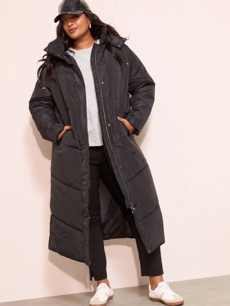 Friends Like These Black Curve Long Line Hooded Padded Coat
