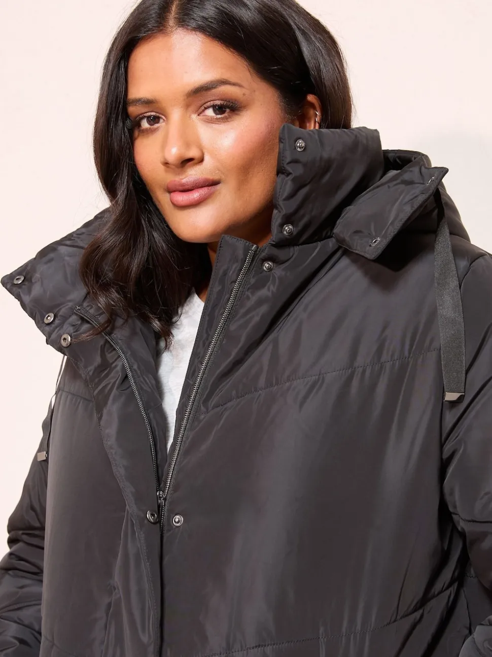 Friends Like These Black Curve Long Line Hooded Padded Coat