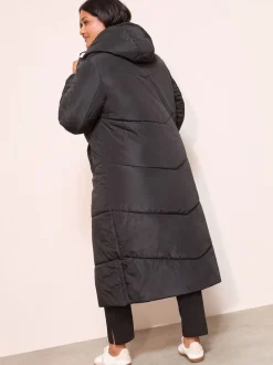 Friends Like These Black Curve Long Line Hooded Padded Coat