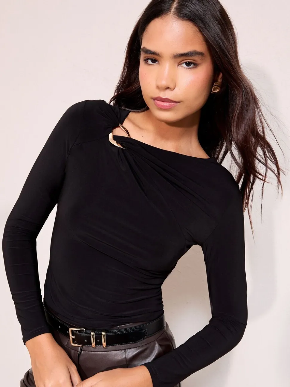 Friends Like These Black Long Sleeve Buckle Hardware Top