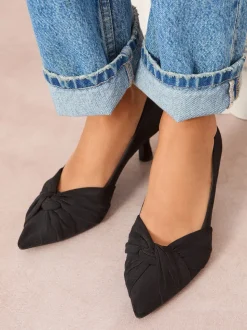 Friends Like These Black Wide Fit Twist Detail Kitten Heel Faux Suede Courts
