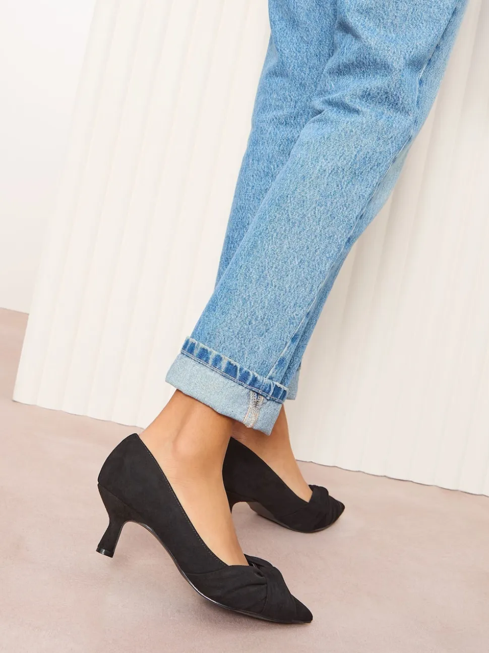 Friends Like These Black Wide Fit Twist Detail Kitten Heel Faux Suede Courts