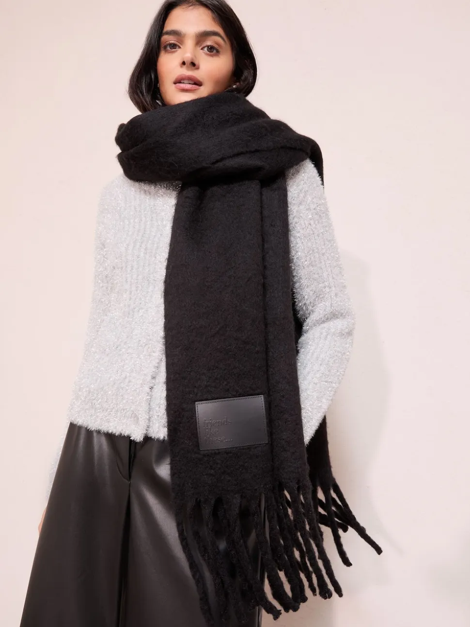 Friends Like These Black Cosy Brushed Blanket Scarf