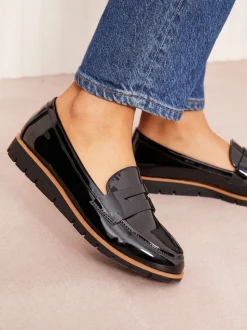 Friends Like These Black Standard Fit Comfort Patent Faux Leather Flat Loafers