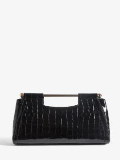 Friends Like These Black Croc Effect Grab Handle Clutch Bag