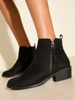 Friends Like These Black Standard fit Mid Block Heel Side Zip Faux Suede Cuban Boots