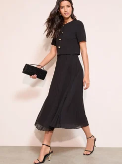 Friends Like These Black Button Down 2-In-1 Pleated Dress