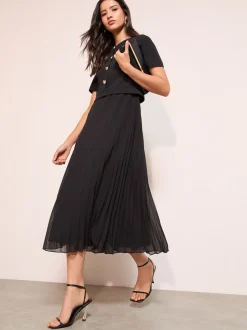 Friends Like These Black Button Down 2-In-1 Pleated Dress