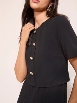 Friends Like These Black Button Down 2-In-1 Pleated Dress