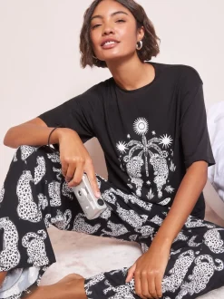 Friends Like These Black Cheetah Print Pyjamas Set