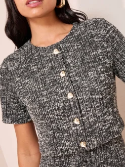 Friends Like These Black Boucle 2-In-1 Peplum Hem Dress